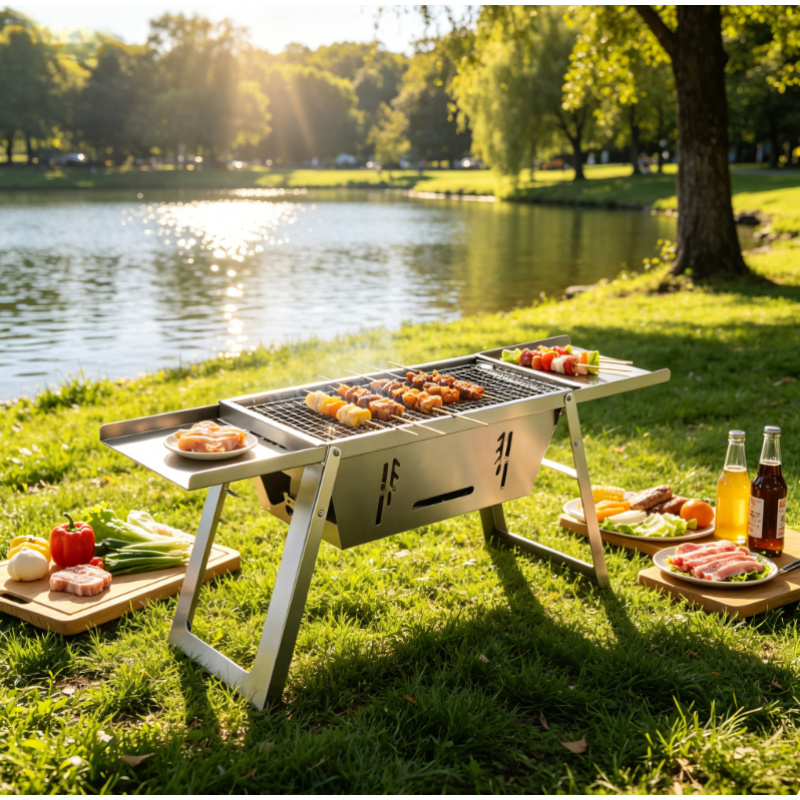Camping Cooking Set Compact - Przenośny grill ze stali nierdzewnej, składany