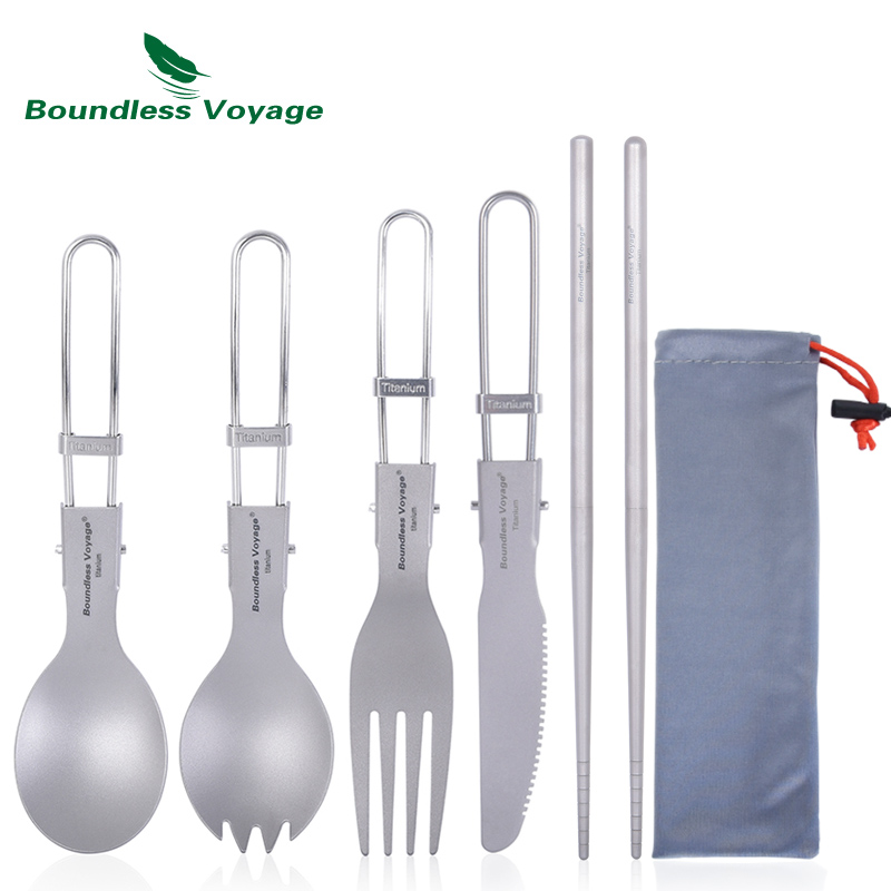 Camping Cooking And Cutlery Set - Bezgraniczna Podróż Tytanowe Sztućce Kempingowe Składana