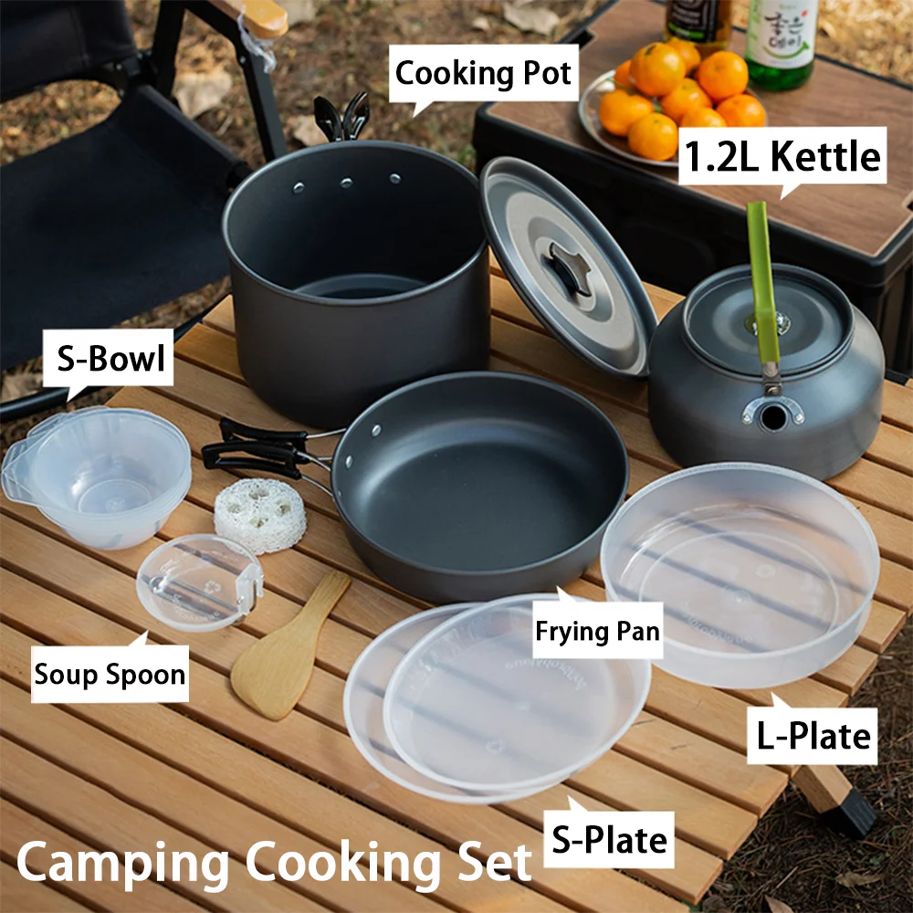 Nesting Camping Cooking Set - Duży, pojemny, nieprzywierający zestaw do gotowania