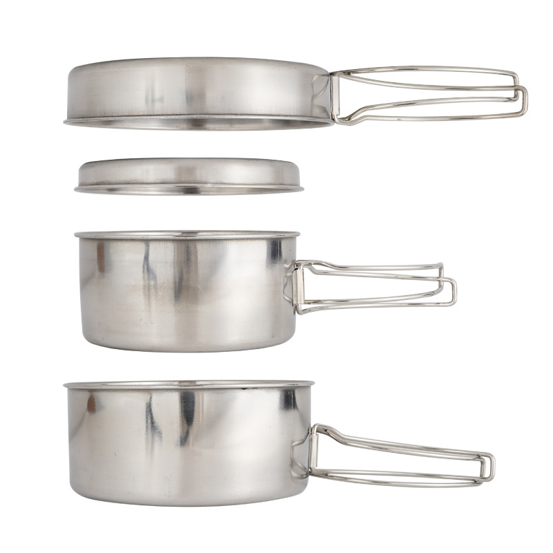 Nesting Camping Cooking Set - 4-częściowy zestaw naczyń kempingowych ze stali