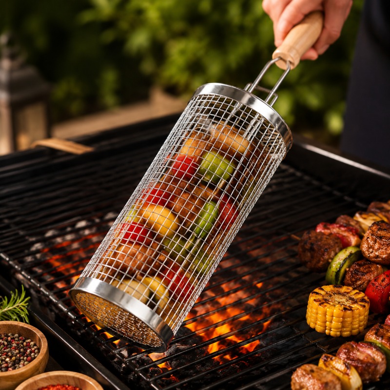 Camping Cooking Meat - Zestaw okrągłych koszy do grillowania ze