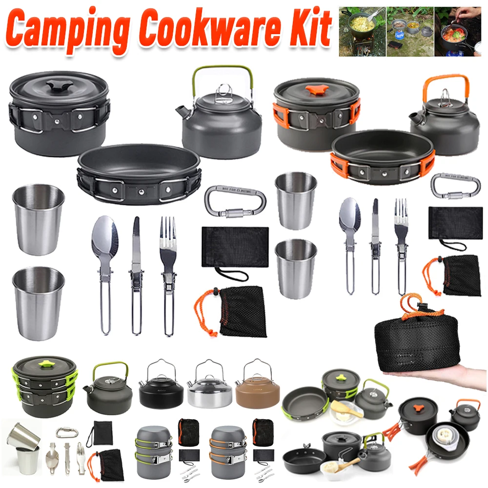 Camping Cooking Kits - Zestaw naczyń kempingowych Czajnik Garnek Patelnia